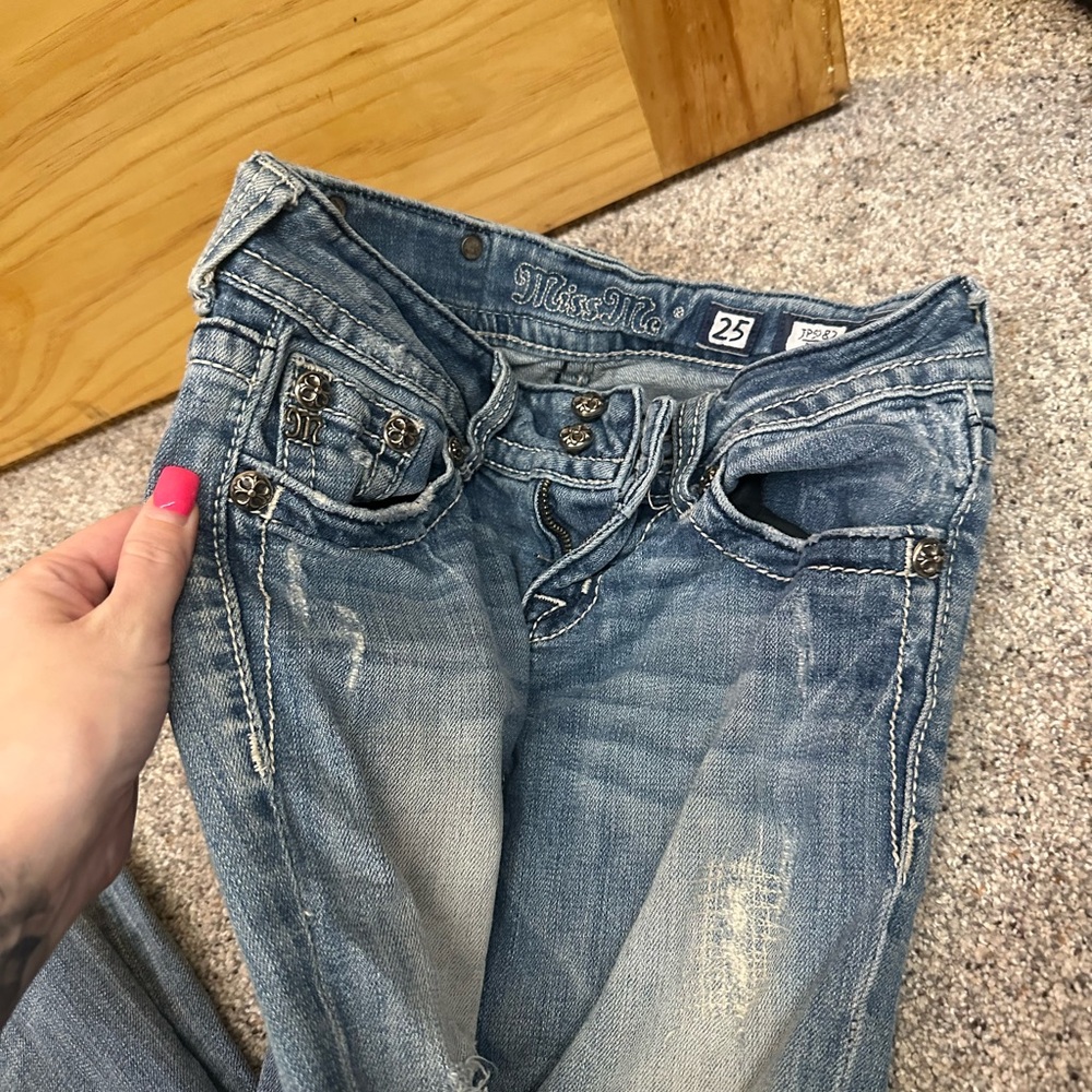 Miss Me Blue Boot Cut Jeans with Silver Accents - Picture 2 of 3